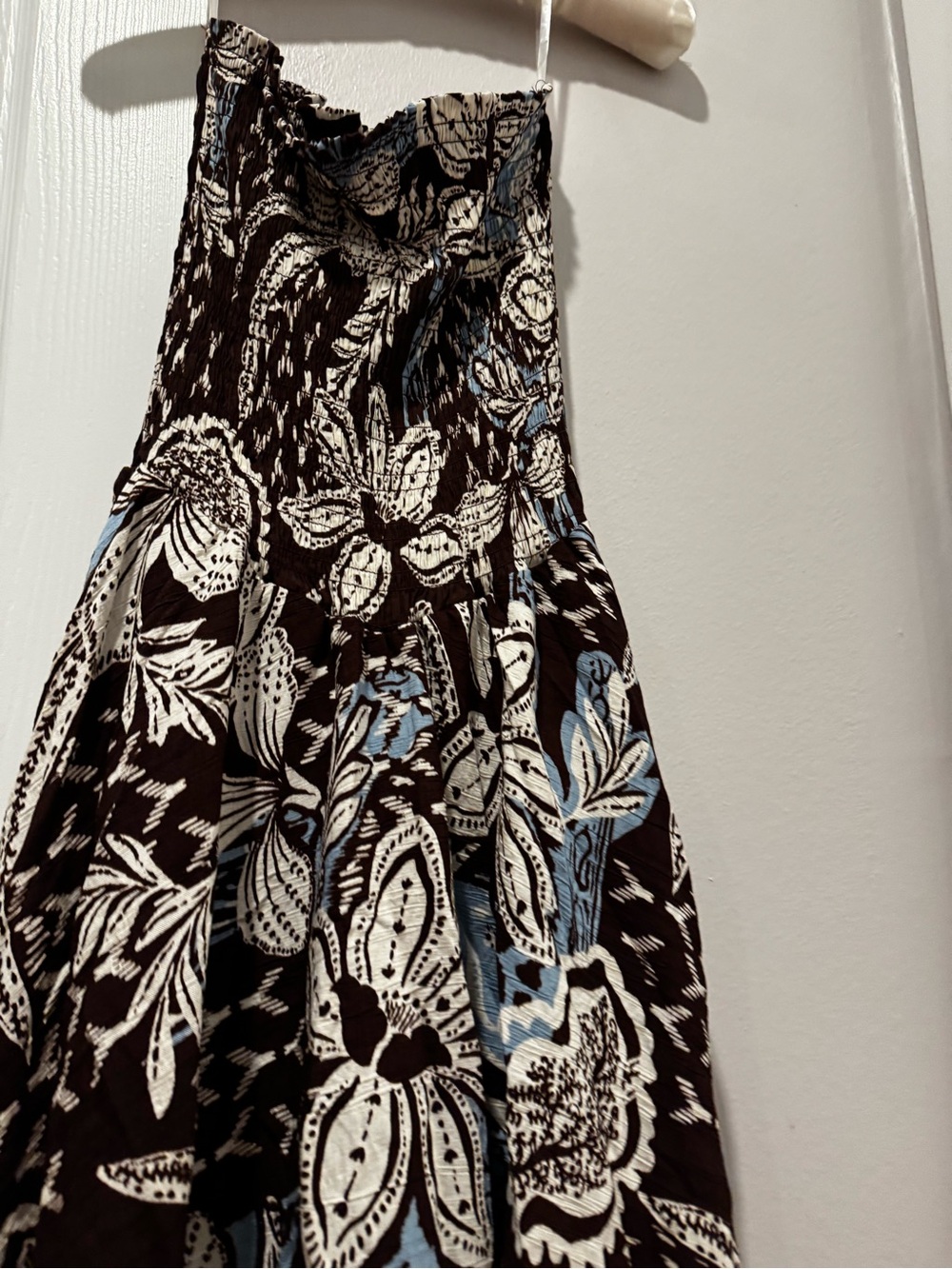 Strapless Floral Summer Jumpsuit in Black, White & Light Blue
